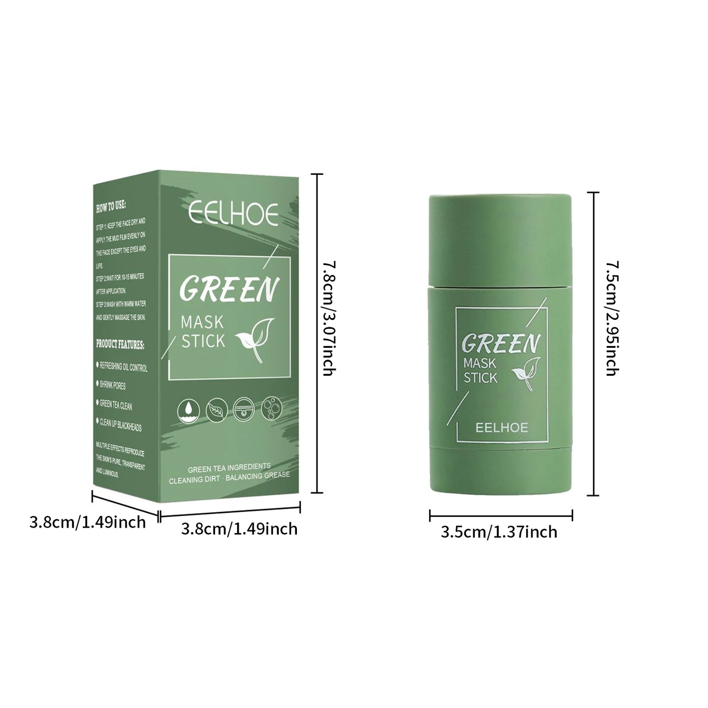 Green Tea Solid Mask Face Clean Mask Stick Shrink Pores Deep Cleans Acne Blackhead Remover Facial Cleansing Moisturizing Mask