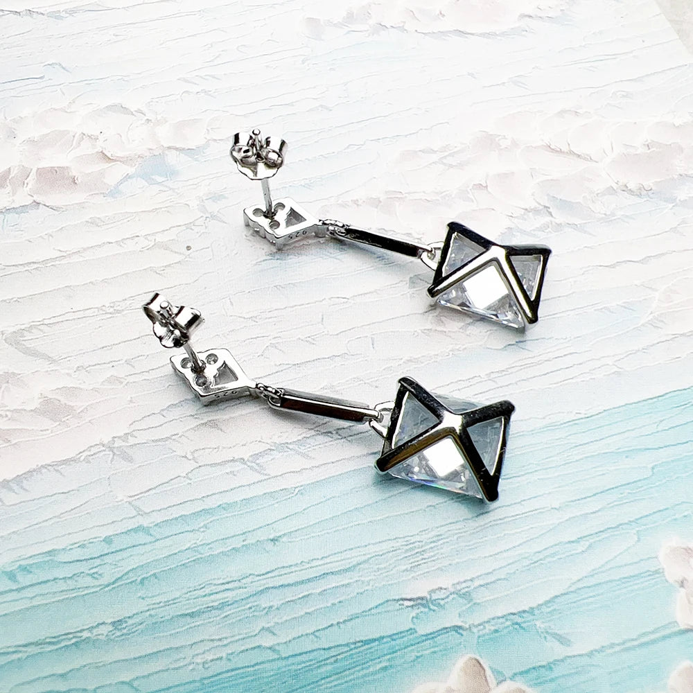 Dangle Earrings White Octagon-Cut Zirconia Fine Jewelry For Women Summer Brand New Real Sterling Silver 925 Romantic Gift