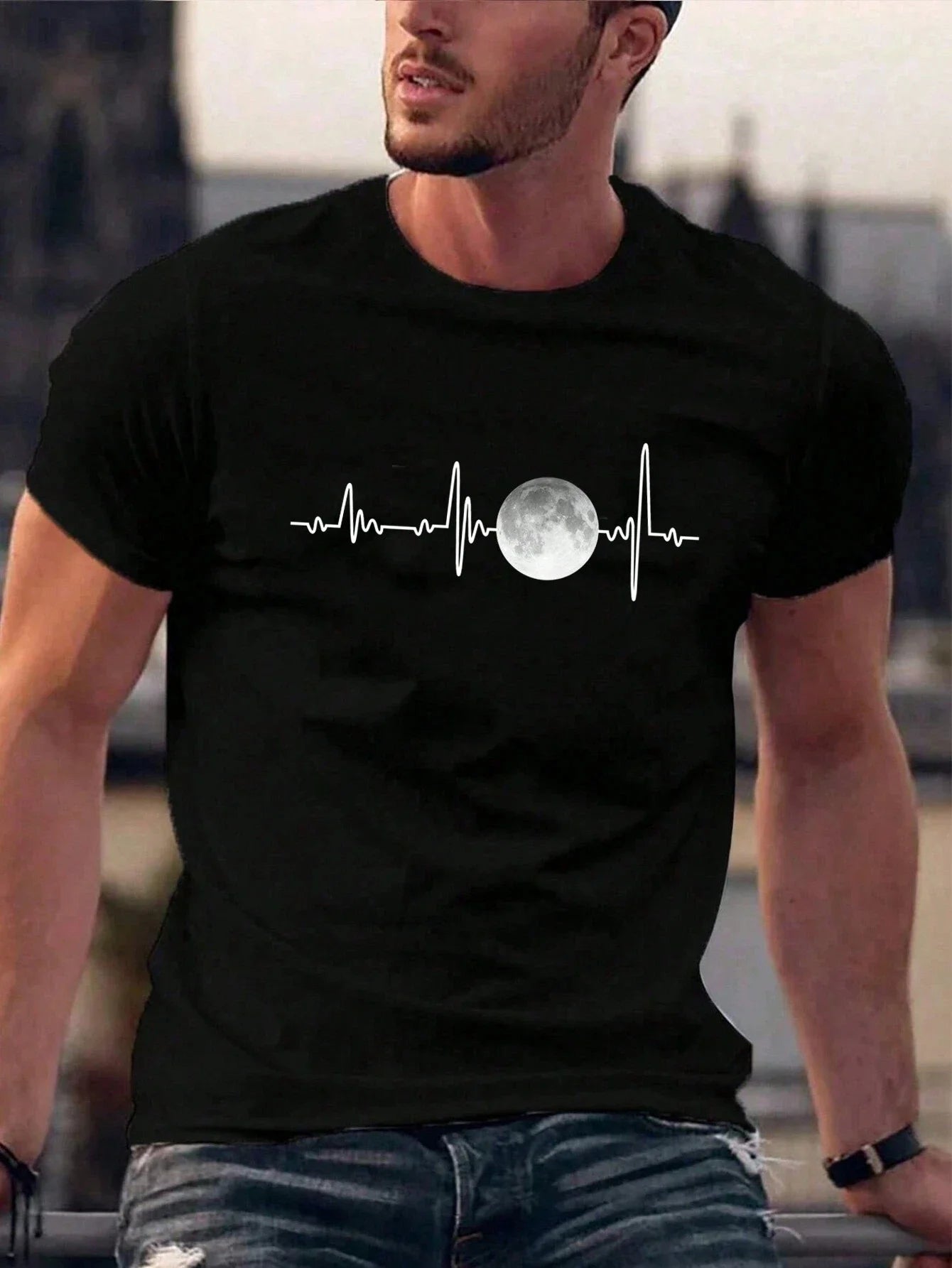 Moon Men Cotton T-shirt Luxury Brand Fashion Big Size Top Casual Short Sleeve Streetwear Classic Print New Arrival Tee S-4XL