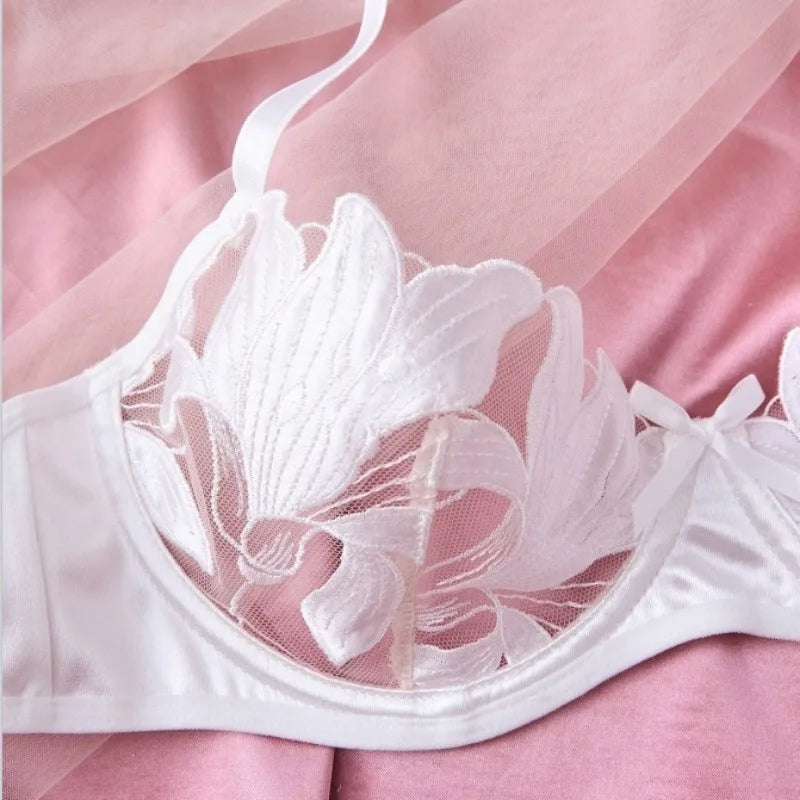Sexy Lingerie Woman Lace Transparent Underwear Embroidery Brief Set Bra Kit Push Up Breves Sets Thin Erotic Bras New