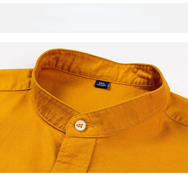 Spring and Autumn New Pure Cotton Stand Collar Oxford Spun Long Sleeve Shirt Japanese Casual No-Iron Fashion Men's Clothing