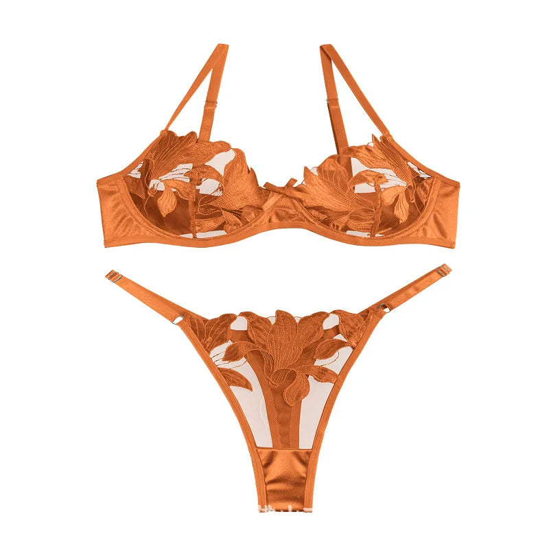 Sexy Lingerie Woman Lace Transparent Underwear Embroidery Brief Set Bra Kit Push Up Breves Sets Thin Erotic Bras New