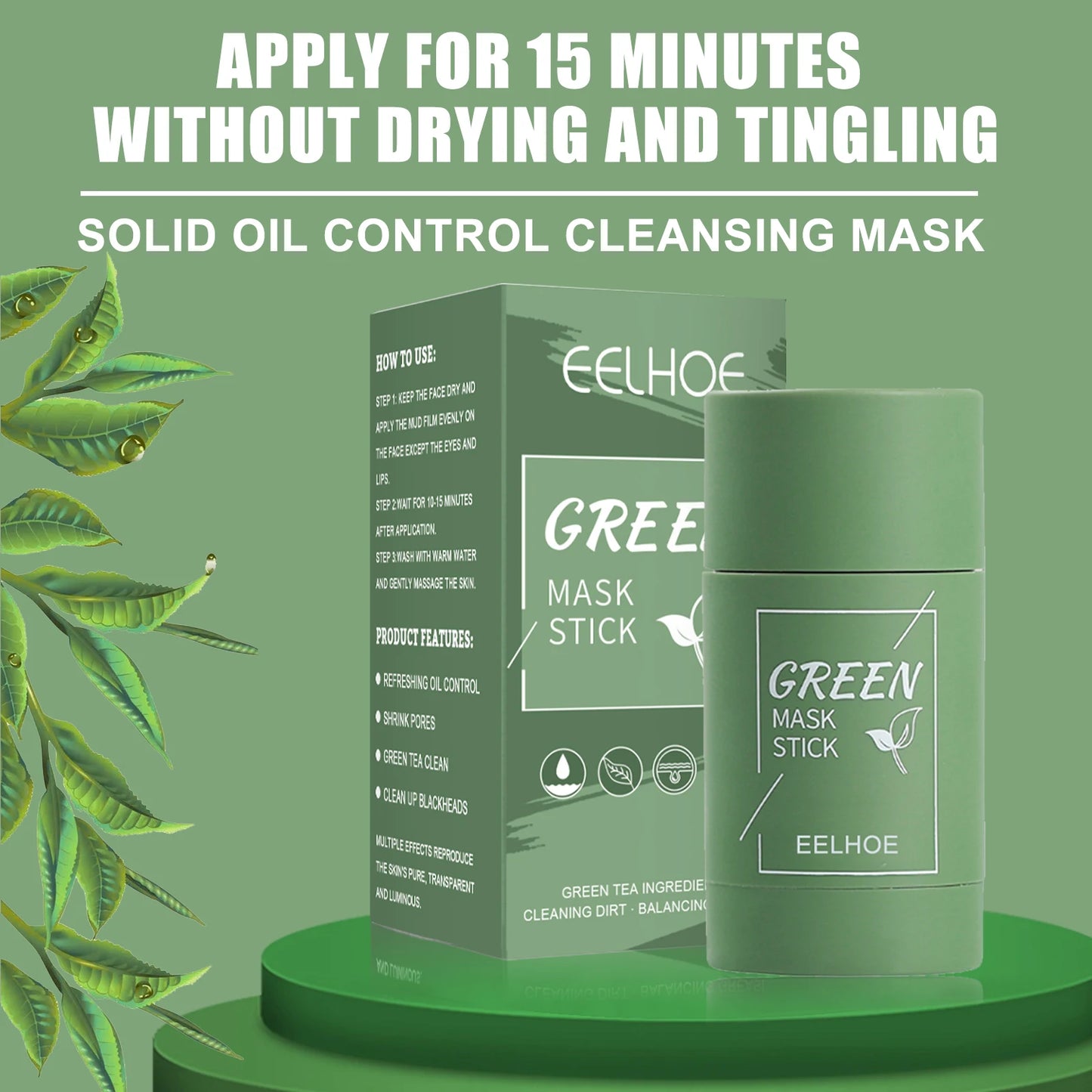 Green Tea Solid Mask Face Clean Mask Stick Shrink Pores Deep Cleans Acne Blackhead Remover Facial Cleansing Moisturizing Mask