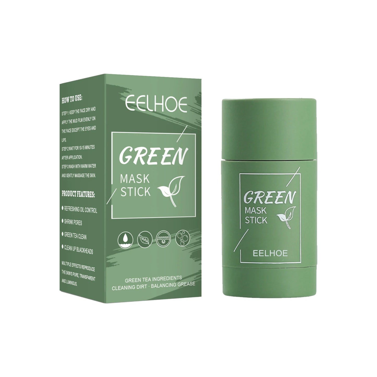 Green Tea Solid Mask Face Clean Mask Stick Shrink Pores Deep Cleans Acne Blackhead Remover Facial Cleansing Moisturizing Mask