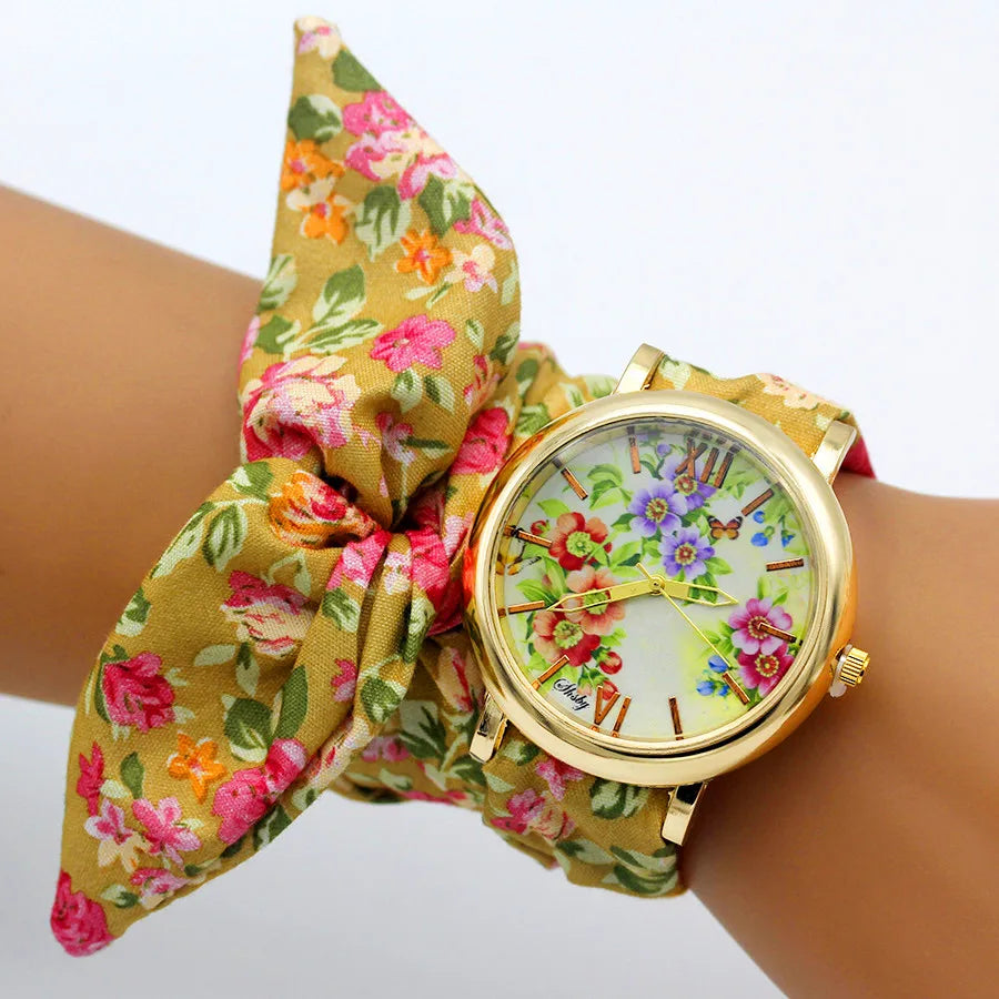 Shsby New Woman's Watch Fashion Luxury Ladies Quartz Wristwatch Top Brand Floral Cloth Bracelet Watch Flower Women Watches Reloj