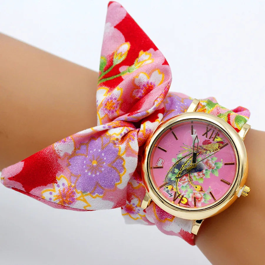 Shsby New Woman's Watch Fashion Luxury Ladies Quartz Wristwatch Top Brand Floral Cloth Bracelet Watch Flower Women Watches Reloj