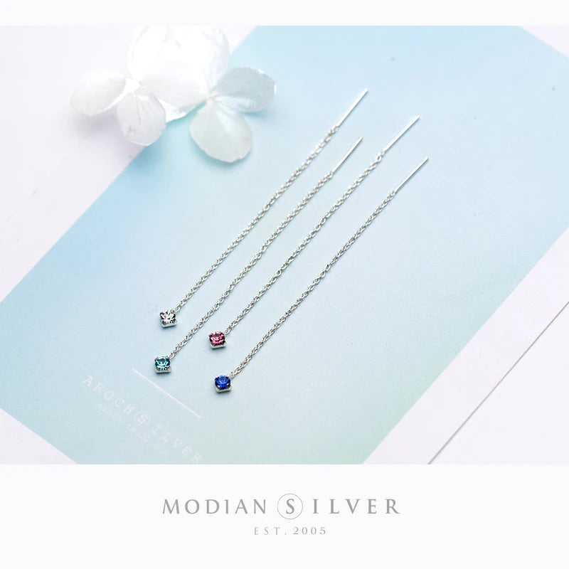 Modian Long Tassel Chain Colorful Crystal  Dangle Earrings for Women Hot Sale Ear Studs Jewelry 925 Sterling Silver Orecchini
