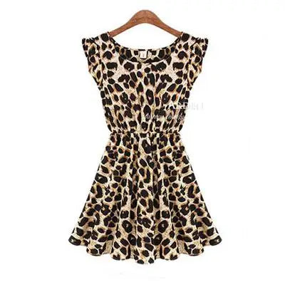 Women Summer Dresses Leopard Print Dress  Plus Size S-XXL Slim Beach Dress Girl High Quality Casual Mini Dress