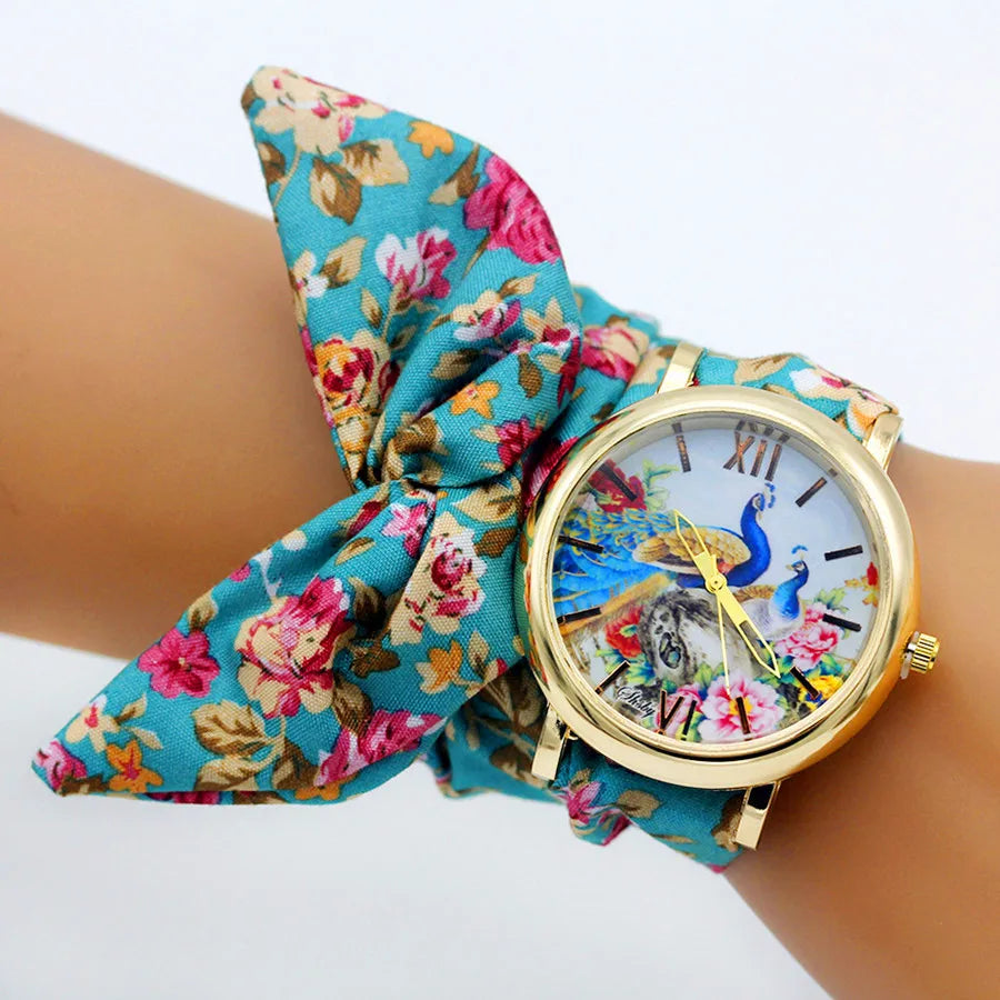 Shsby New Woman's Watch Fashion Luxury Ladies Quartz Wristwatch Top Brand Floral Cloth Bracelet Watch Flower Women Watches Reloj