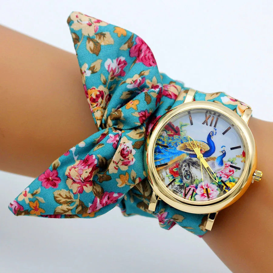 Shsby New Woman's Watch Fashion Luxury Ladies Quartz Wristwatch Top Brand Floral Cloth Bracelet Watch Flower Women Watches Reloj