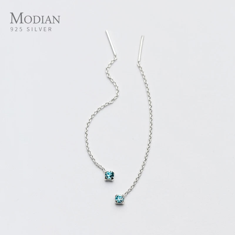 Modian Long Tassel Chain Colorful Crystal  Dangle Earrings for Women Hot Sale Ear Studs Jewelry 925 Sterling Silver Orecchini