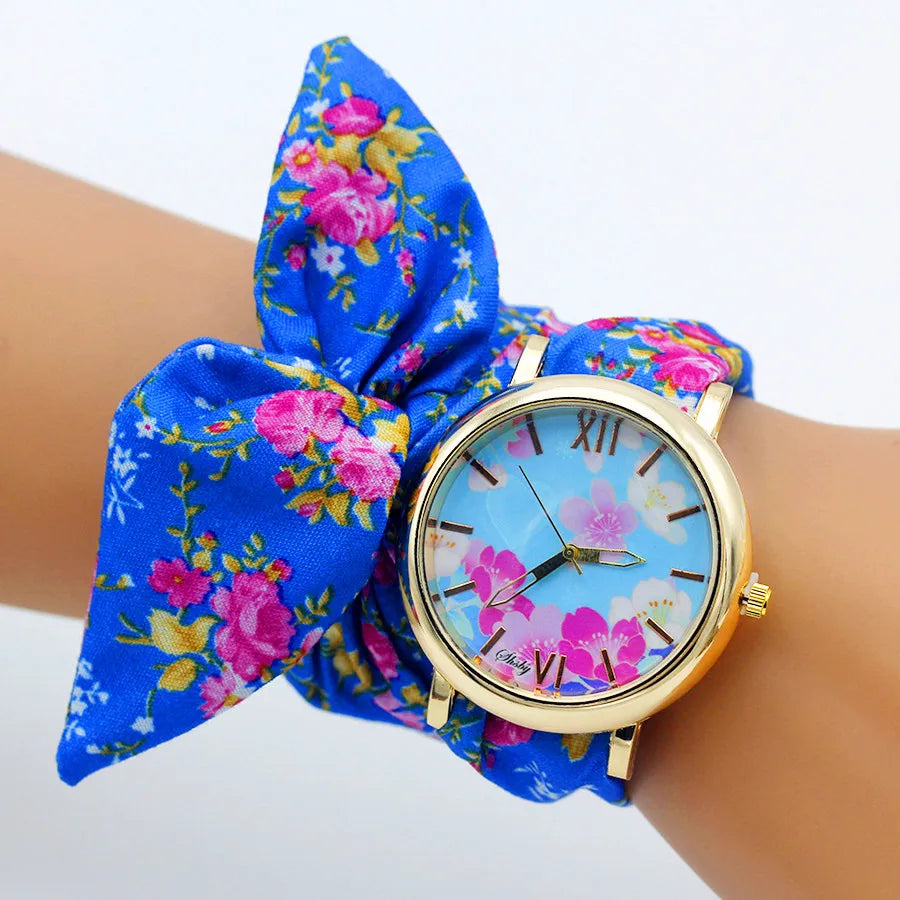 Shsby New Woman's Watch Fashion Luxury Ladies Quartz Wristwatch Top Brand Floral Cloth Bracelet Watch Flower Women Watches Reloj