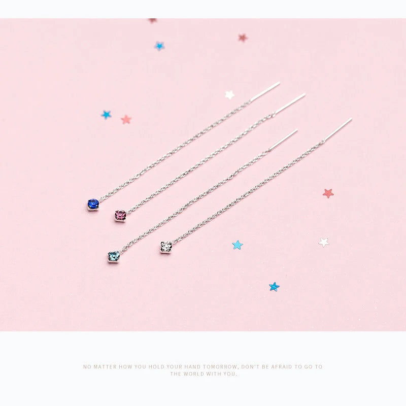 Modian Long Tassel Chain Colorful Crystal  Dangle Earrings for Women Hot Sale Ear Studs Jewelry 925 Sterling Silver Orecchini