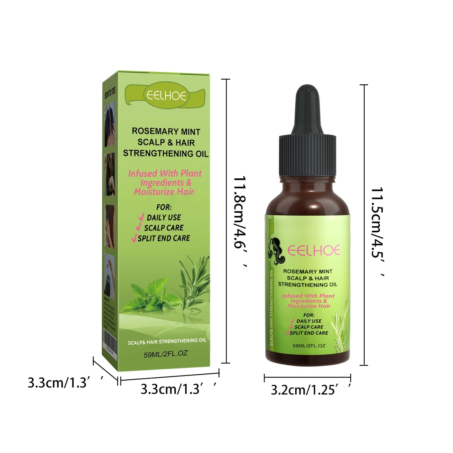 Rosemary Mint Scalp Nutrient Hair Strengthening Oil Biotin Essential Oils Nourishing Treatment Split Ends Dry All Types