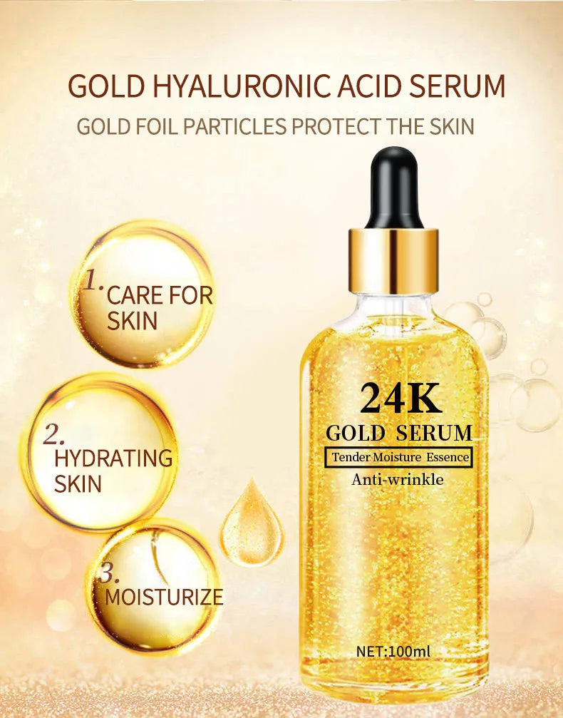 100ml 24k Gold Hyaluronic Acid Face Essence Moisturizing and Skin Repair Face Essence