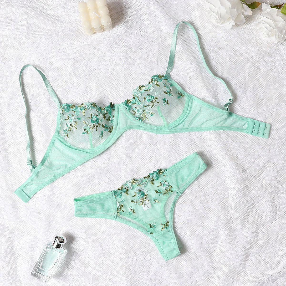Yellow Sexy Lingerie Woman Lace Transparent Underwear Fairy Embroidery Brief Sets Delicate Bra Kit Push Up Erotic Breves Set