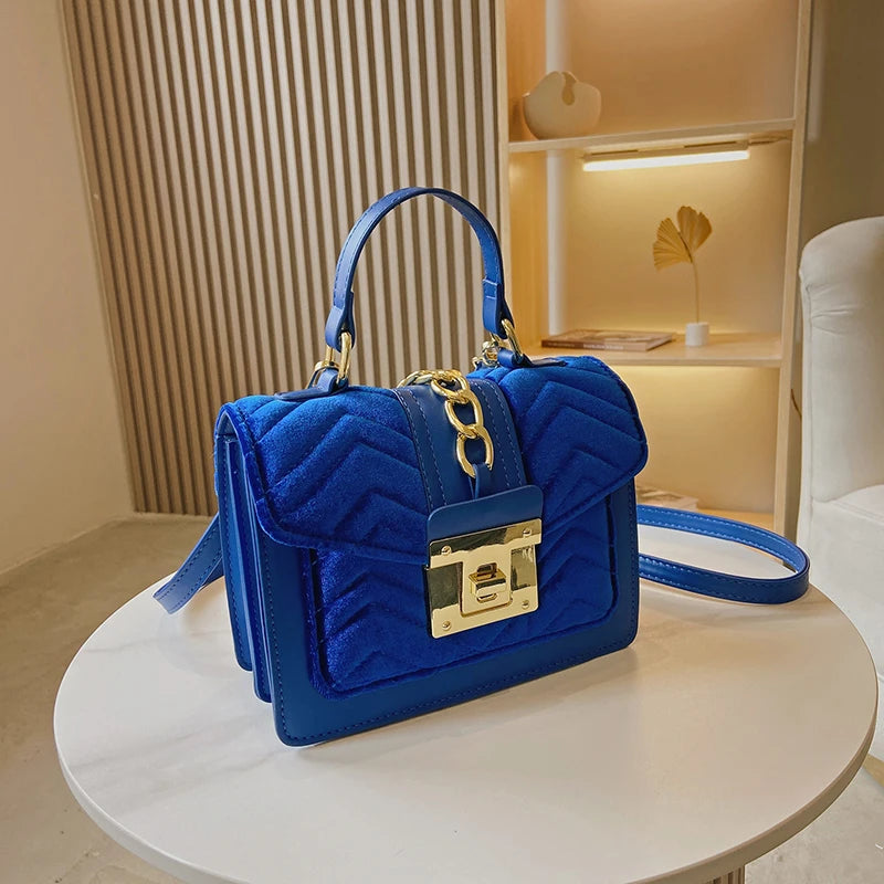 Autumn and Winter Gold Velvet Texture Versatile Small Square Bag Handbag Shoulder Bag Cross-body Women's Bag