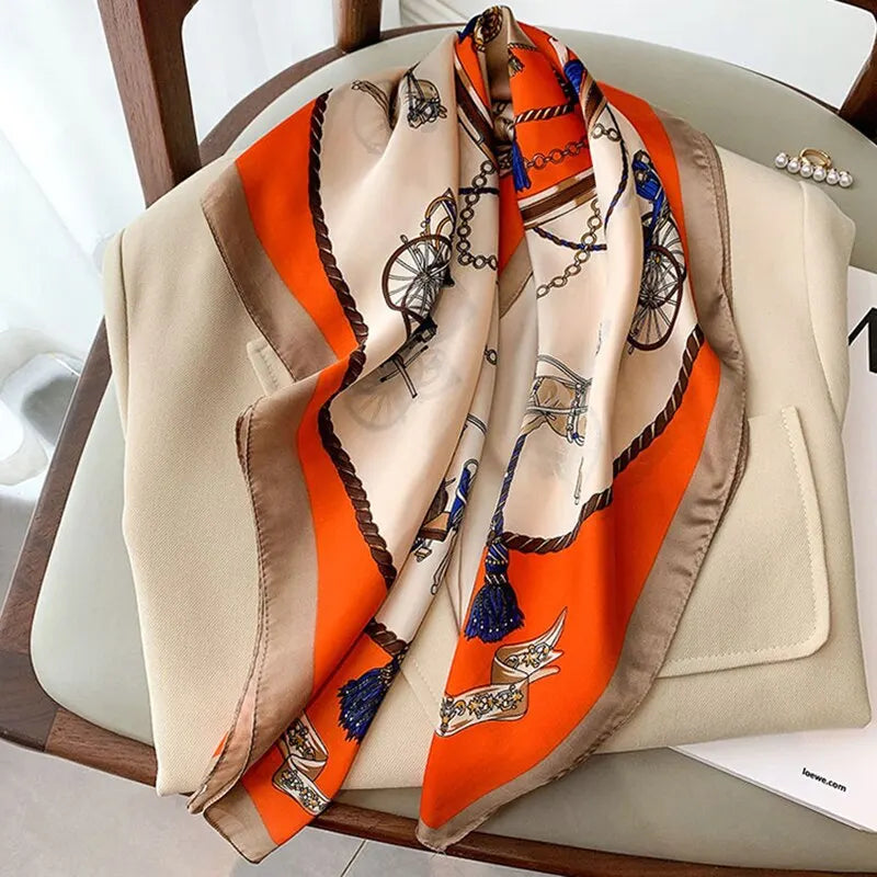 Luxury Print Silk Feeling Square Scarf Women Spring Neck Tie Shawl Wraps Female 70cm Hair Hand Wrist Headkercheif Hijab Bandana