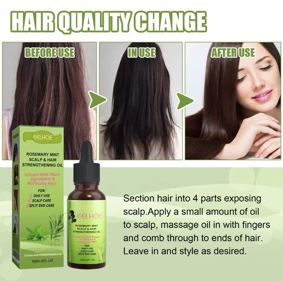 Rosemary Mint Scalp Nutrient Hair Strengthening Oil Biotin Essential Oils Nourishing Treatment Split Ends Dry All Types