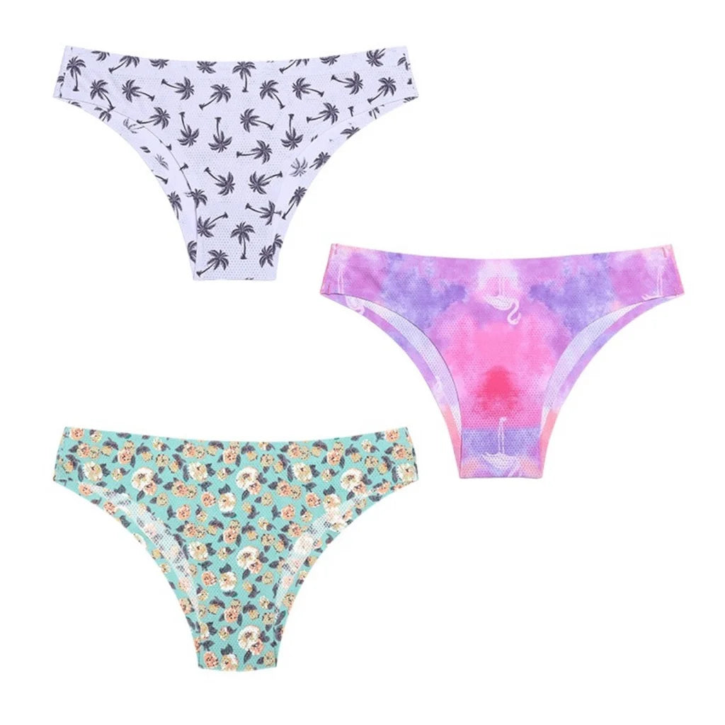 3PCS Ice Silk panties Ultra thin Seamless Underwear Soft Breathable Sexy lingerie Printing Briefs Women XS-L