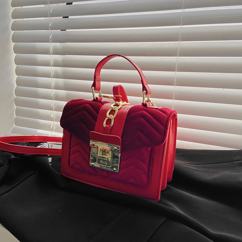 Autumn and Winter Gold Velvet Texture Versatile Small Square Bag Handbag Shoulder Bag Cross-body Women's Bag