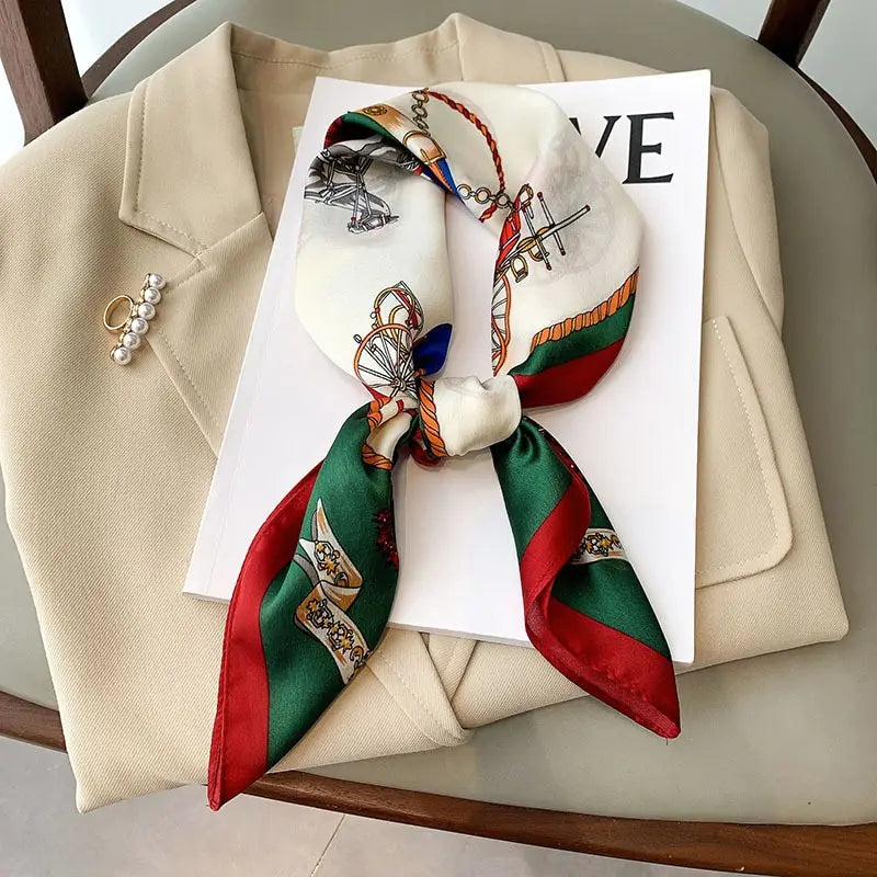 Luxury Print Silk Feeling Square Scarf Women Spring Neck Tie Shawl Wraps Female 70cm Hair Hand Wrist Headkercheif Hijab Bandana