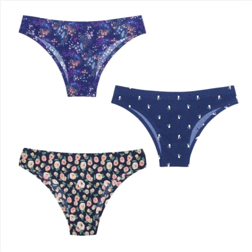3PCS Ice Silk panties Ultra thin Seamless Underwear Soft Breathable Sexy lingerie Printing Briefs Women XS-L