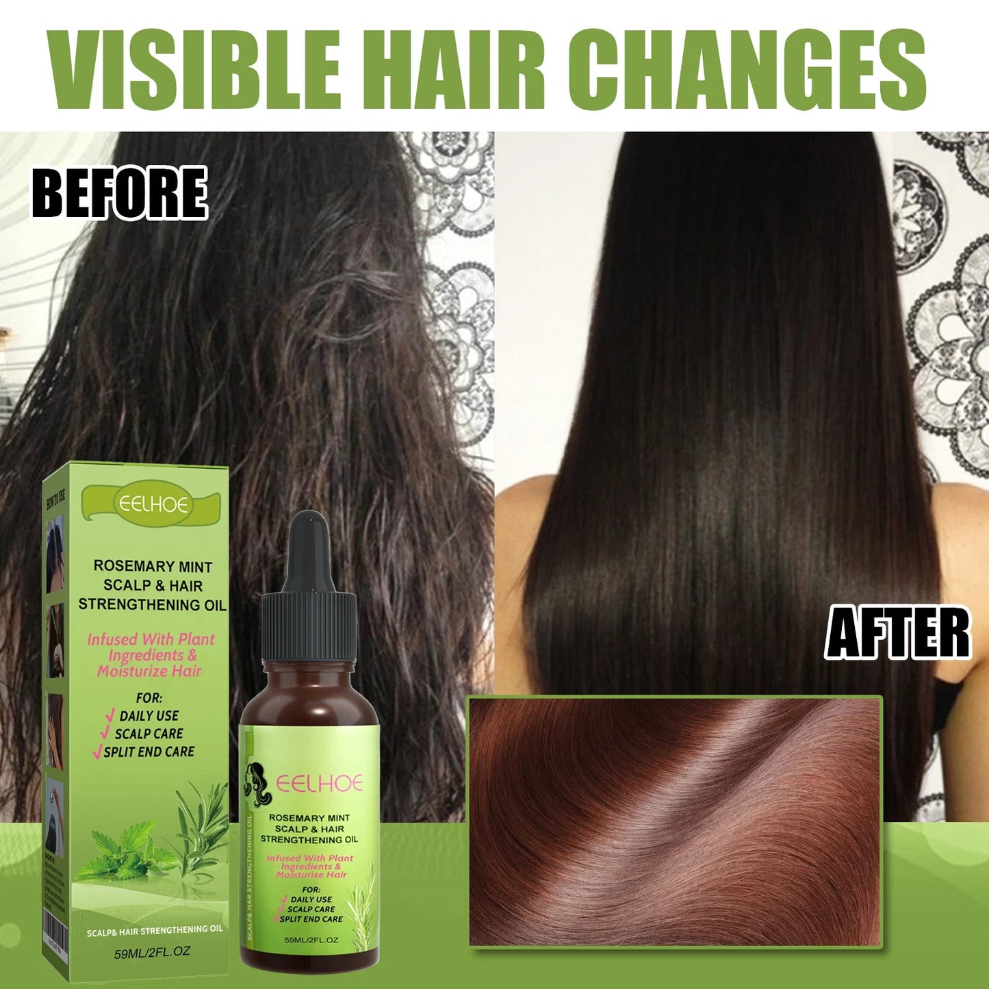 Rosemary Mint Scalp Nutrient Hair Strengthening Oil Biotin Essential Oils Nourishing Treatment Split Ends Dry All Types