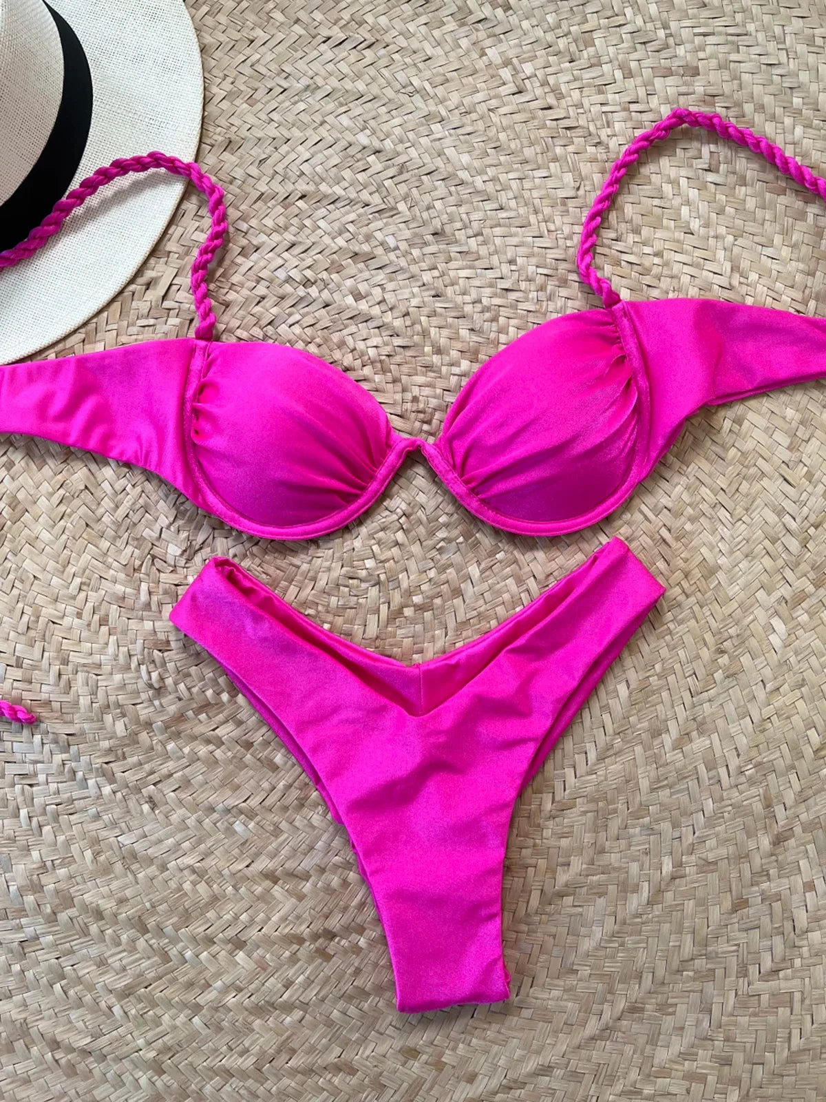 Push Up Bikini 2024 Sexy Women Swimsuit Female Swimwear Sexy Bikini Set Brazilian Biquini Swimming Suit Solid Shiny Beachwear