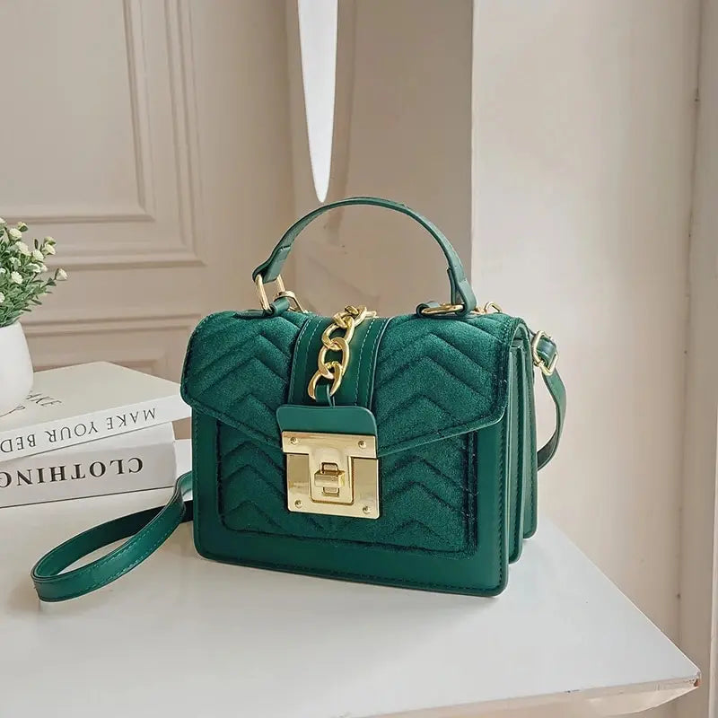 Autumn and Winter Gold Velvet Texture Versatile Small Square Bag Handbag Shoulder Bag Cross-body Women's Bag