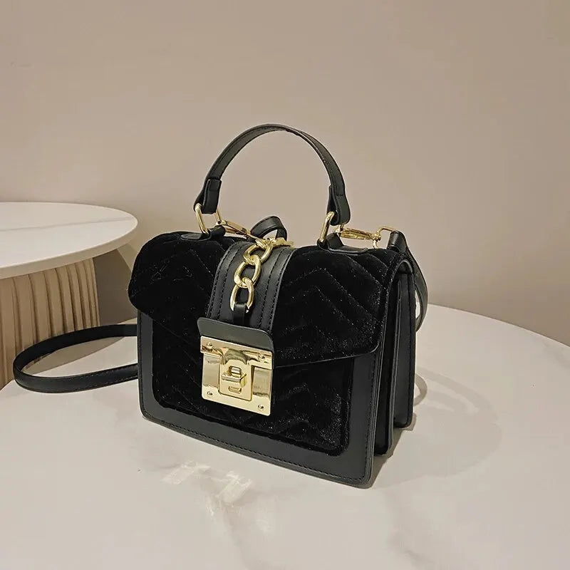 Autumn and Winter Gold Velvet Texture Versatile Small Square Bag Handbag Shoulder Bag Cross-body Women's Bag