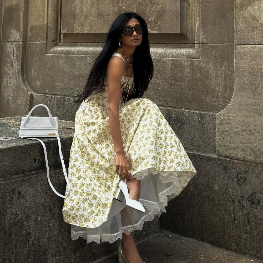 Summer Elegant Midi Dress New Arrivals Floral Print Casual Holiday Party Dress Flare Women Dress Wholesale