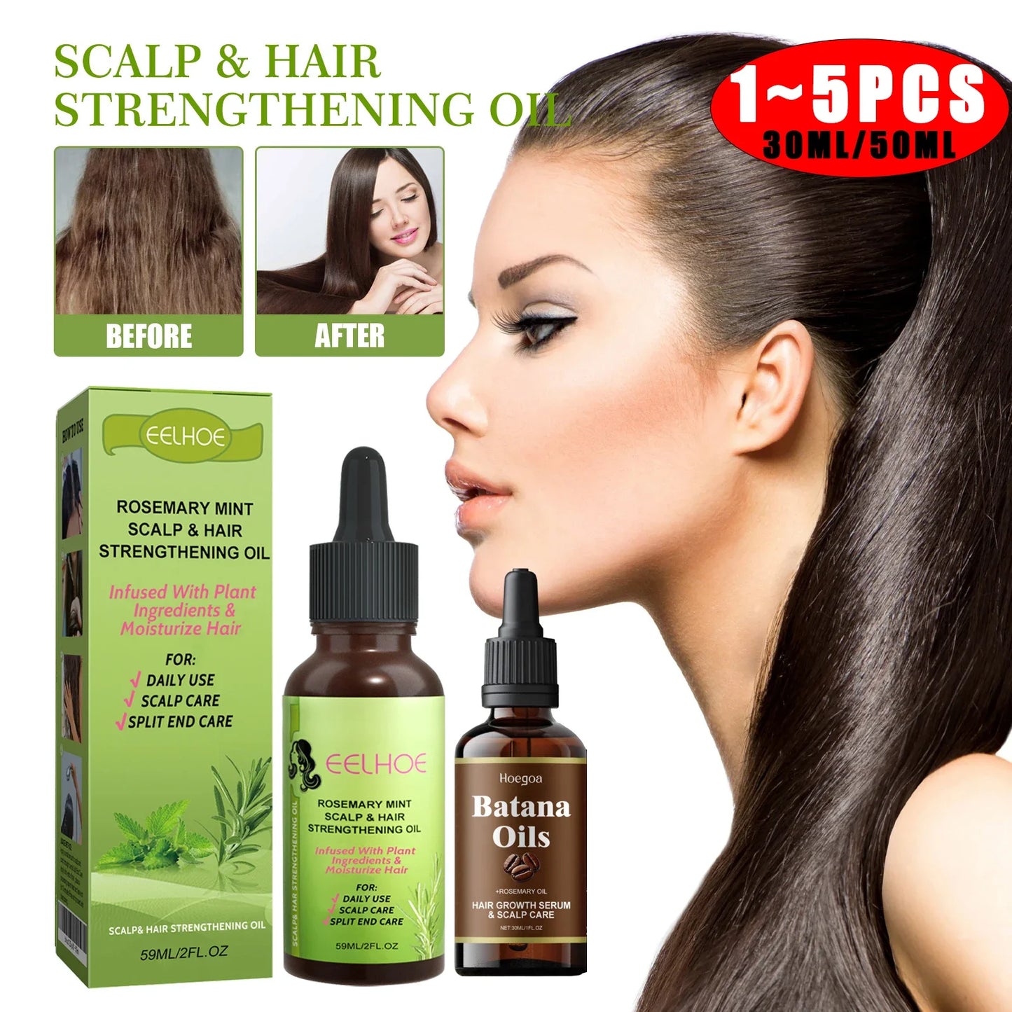 Rosemary Mint Scalp Nutrient Hair Strengthening Oil Biotin Essential Oils Nourishing Treatment Split Ends Dry All Types