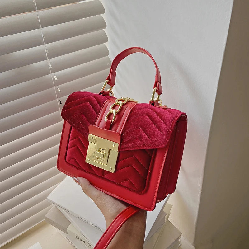 Autumn and Winter Gold Velvet Texture Versatile Small Square Bag Handbag Shoulder Bag Cross-body Women's Bag