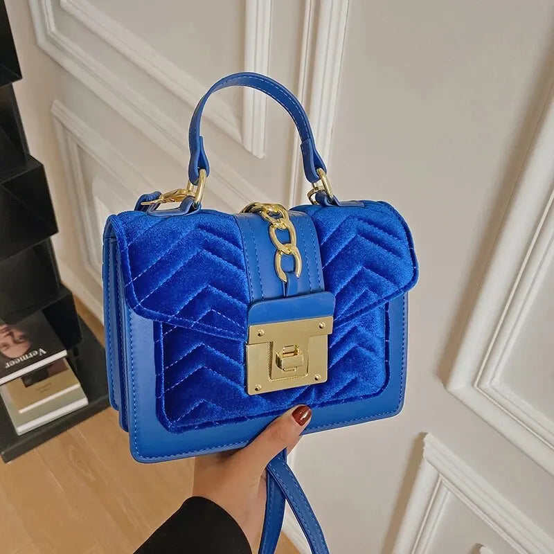 Autumn and Winter Gold Velvet Texture Versatile Small Square Bag Handbag Shoulder Bag Cross-body Women's Bag