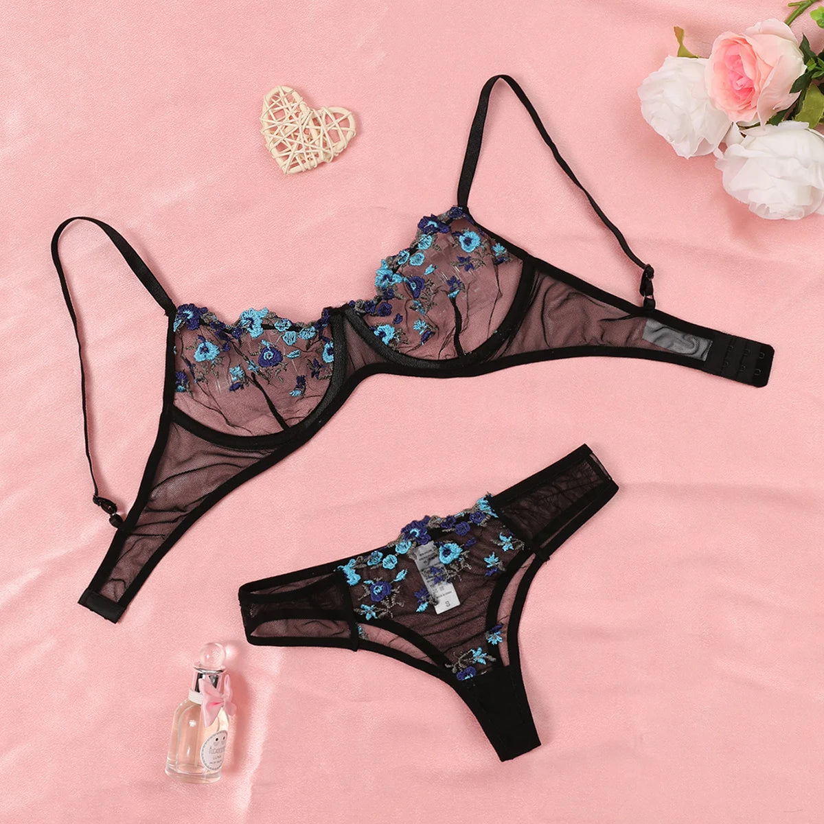 Yellow Sexy Lingerie Woman Lace Transparent Underwear Fairy Embroidery Brief Sets Delicate Bra Kit Push Up Erotic Breves Set