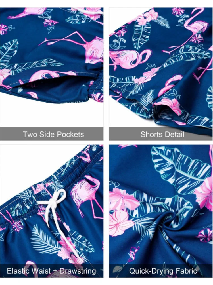Summer New Men's Short Sleeve Shirt and Shorts 2 Piece Set Fashion Coconut Tree Print Lapel Shirt Beach Drawstring Shorts Set