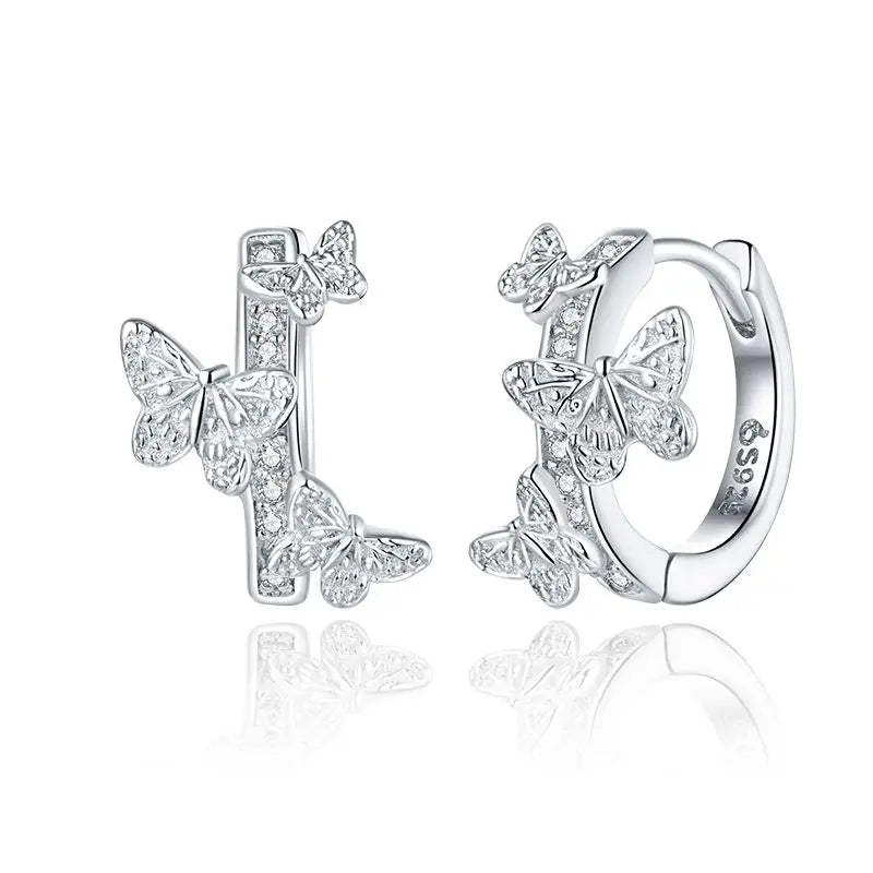 WOSTU 925 Sterling Silver European Simple CZ Ear Buckles Heart Hoop Earrings for Women Wedding Gift Minimalism Jewelry E737
