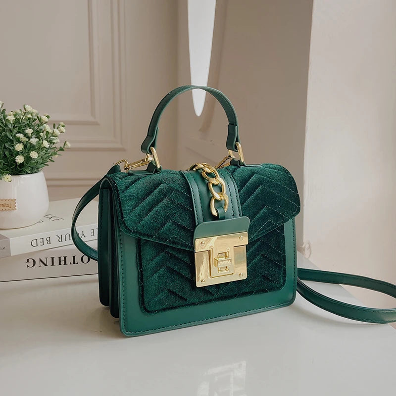 Autumn and Winter Gold Velvet Texture Versatile Small Square Bag Handbag Shoulder Bag Cross-body Women's Bag