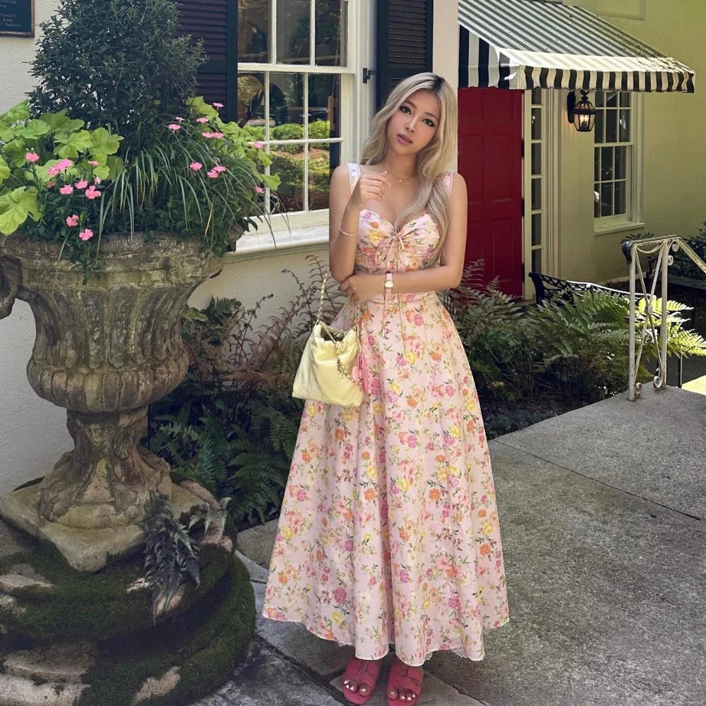Summer Elegant Midi Dress New Arrivals Floral Print Casual Holiday Party Dress Flare Women Dress Wholesale