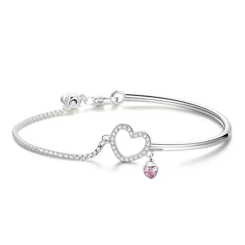 WOSTU 925 Sterling Silver European Simple CZ Ear Buckles Heart Hoop Earrings for Women Wedding Gift Minimalism Jewelry E737