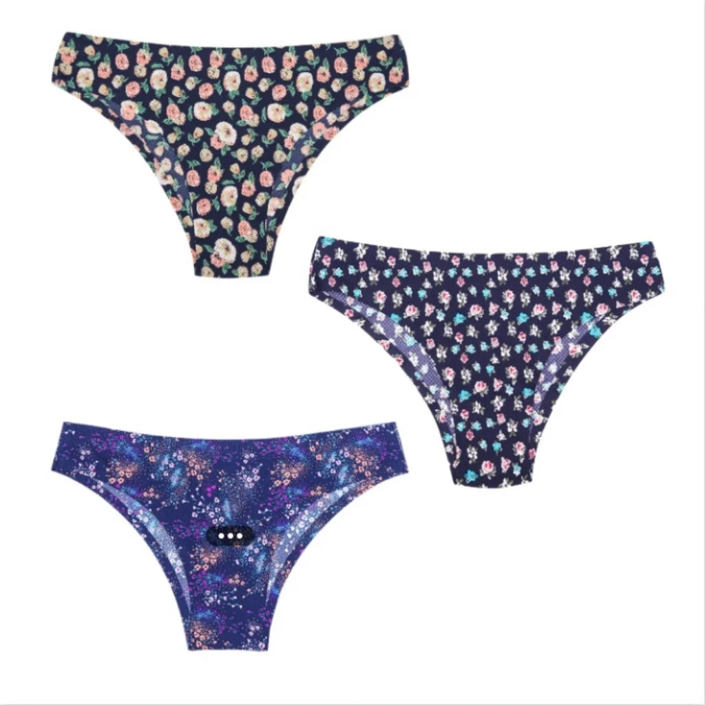 3PCS Ice Silk panties Ultra thin Seamless Underwear Soft Breathable Sexy lingerie Printing Briefs Women XS-L