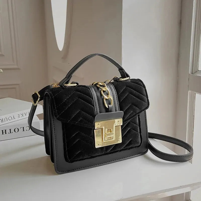 Autumn and Winter Gold Velvet Texture Versatile Small Square Bag Handbag Shoulder Bag Cross-body Women's Bag