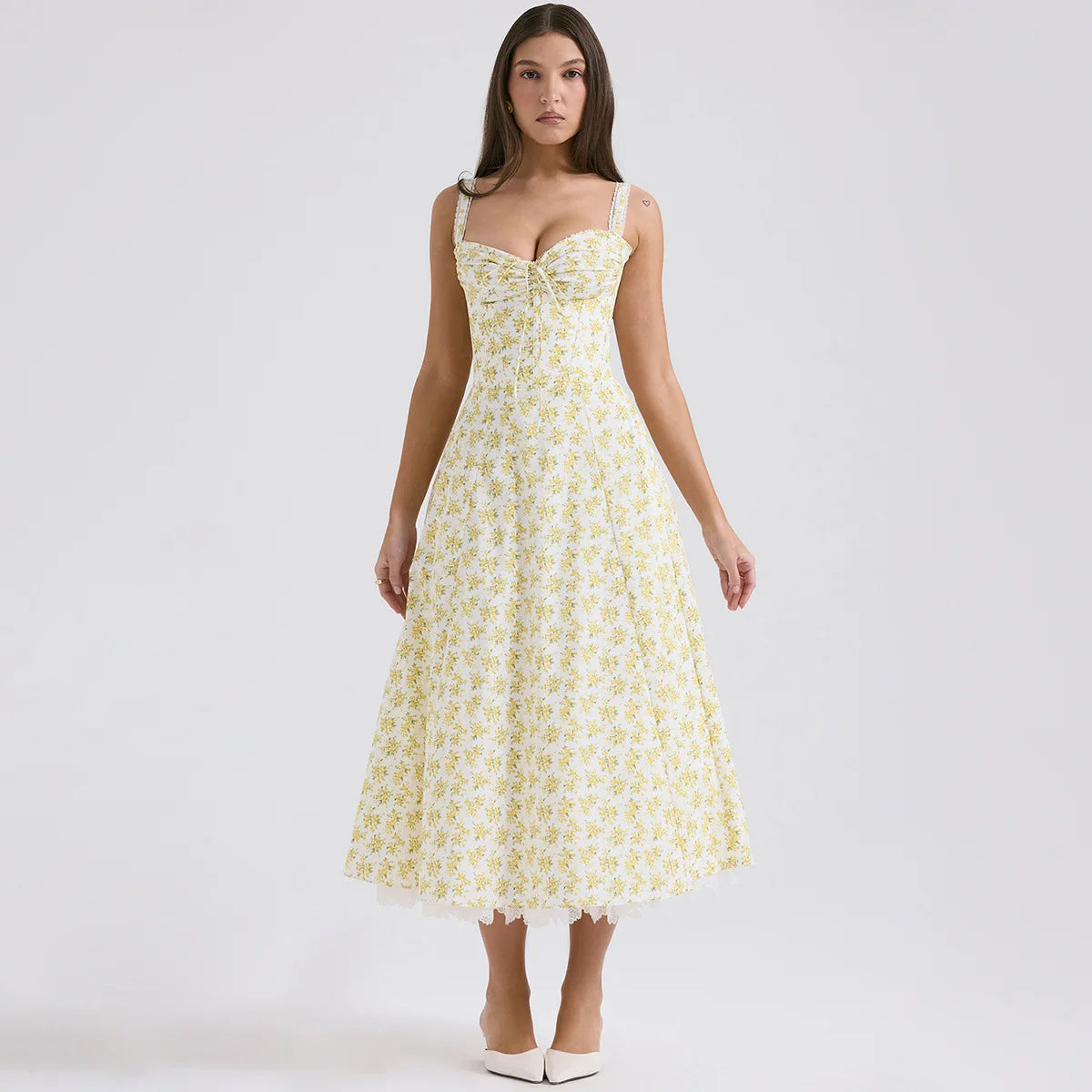 Summer Elegant Midi Dress New Arrivals Floral Print Casual Holiday Party Dress Flare Women Dress Wholesale