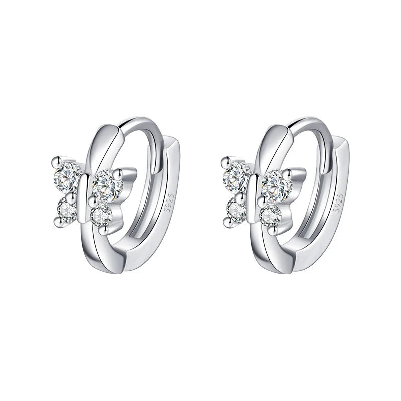 925 Sterling Silver New Jewelry Fashion Crystal Butterfly Hoop Earrings For Women XY0124