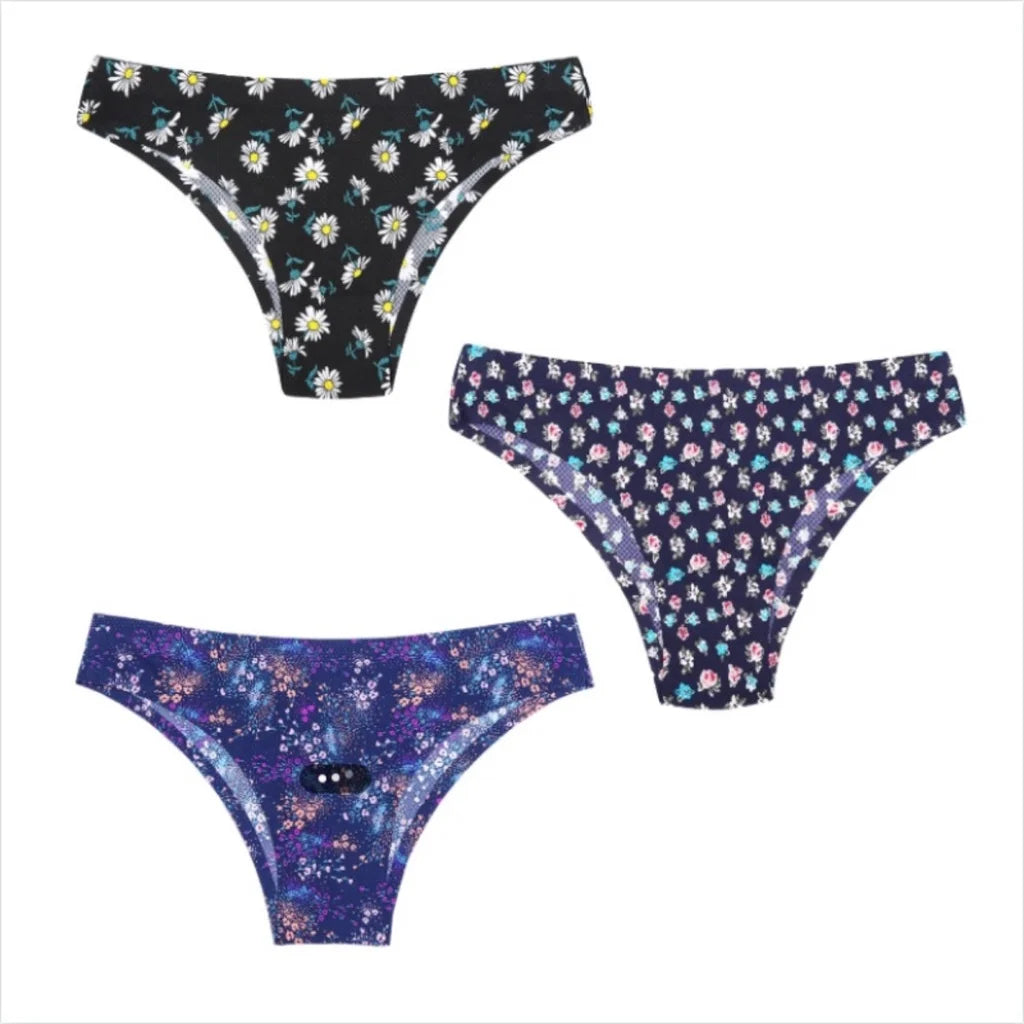 3PCS Ice Silk panties Ultra thin Seamless Underwear Soft Breathable Sexy lingerie Printing Briefs Women XS-L