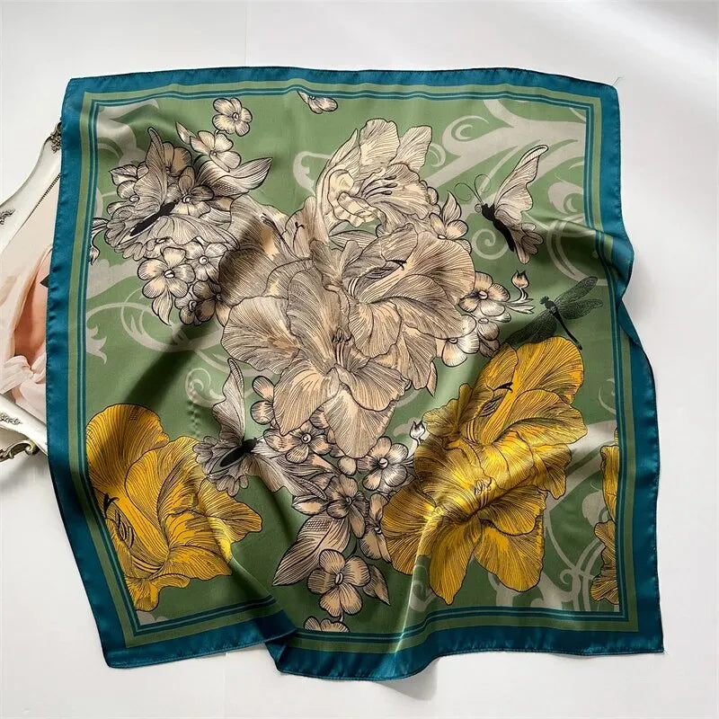 Luxury Print Silk Feeling Square Scarf Women Spring Neck Tie Shawl Wraps Female 70cm Hair Hand Wrist Headkercheif Hijab Bandana
