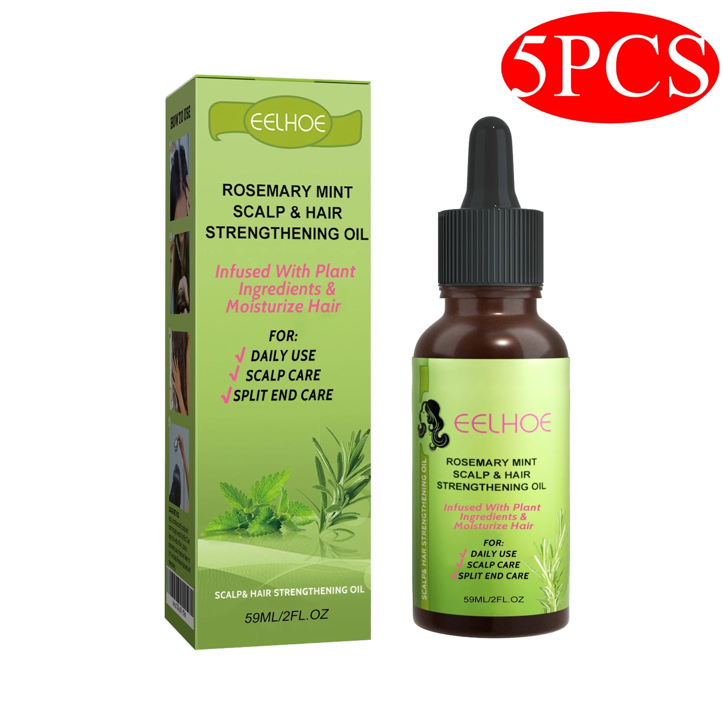 Rosemary Mint Scalp Nutrient Hair Strengthening Oil Biotin Essential Oils Nourishing Treatment Split Ends Dry All Types