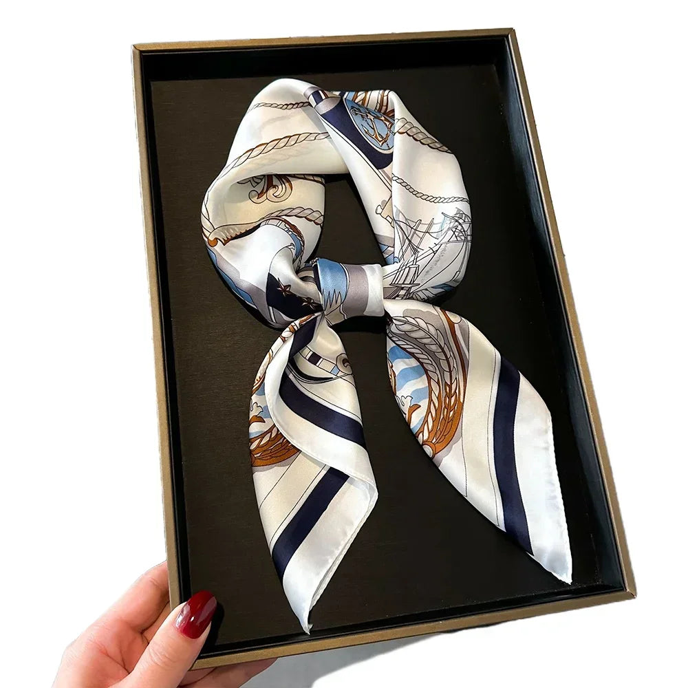 Neckerchief Female Luxury Square Scarf for Women Silk Shawl Satin Hijab Fashion Wraps Hair Bands Ribbon Headband Bandana