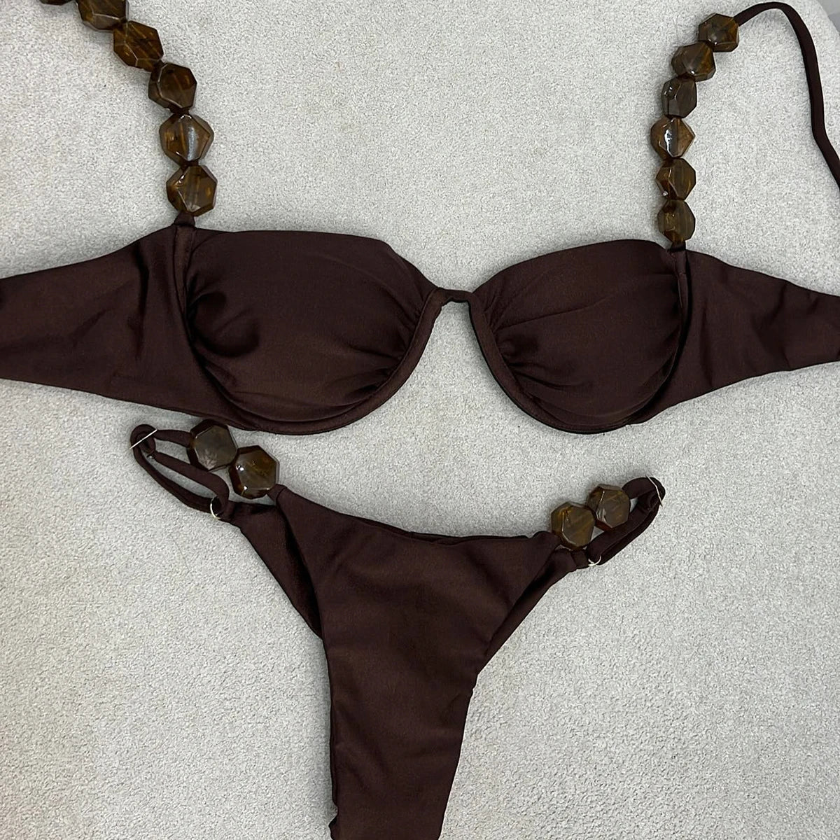 Push Up Bikini 2024 Sexy Women Swimsuit Female Swimwear Sexy Bikini Set Brazilian Biquini Swimming Suit Solid Shiny Beachwear